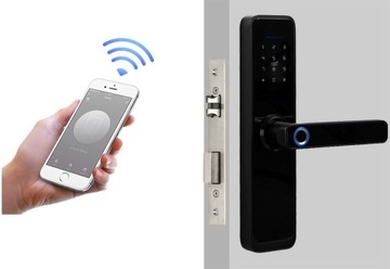 ЭЛЕКТРОННЫЙ ДВЕРНОЙ ЗАМОК, РУЧКА, КОД+RFID+ОТПЕЧАТКИ ПАЛЬЦЕВ TUYA SMART WIFI