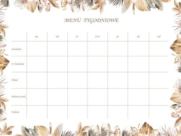 Planer posiłków menu tygodniowe BOHO PCV A4