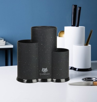 БЛОК НОЖЕЙ ТРУБКА 22 СМ ЧЕРНЫЙ МРАМОР 3В1 ВСТАВКА ИЗ ПОЛИПРОПИЛЕНОВЫХ РЕЗЬБ