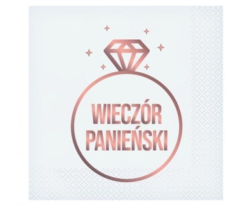 SERWETKI NA WIECZÓR PANIEŃSKI BRIDE TO BE 20szt BIAŁE + ROSEGOLD