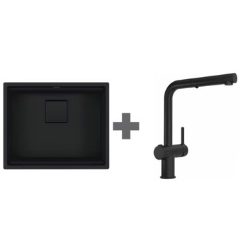Franke Zlew KNG 110-52 + Bateria ACTIVE L TWIST PULL-OUT SPRAY CZARNY MAT