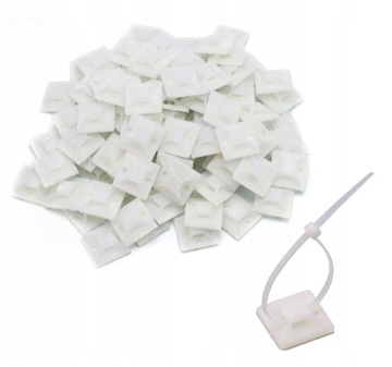 100x UCHWYT SAMOPRZYLEPNY KABLOWY 30X30 + BIAŁE TRYTKI 2,5X100