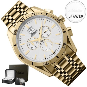 ZEGAREK MĘSKI Adriatica ZŁOTY CHRONOGRAF SWISS WODOSZCZELNY 10ATM + GRAWER