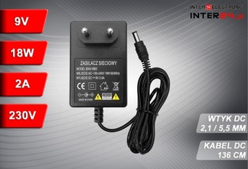 Адаптер питания 9В 18Вт 2А DC вилка 2.1/5.5 RTV