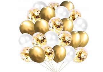 BALONY LATEKSOWE BIAŁO ZŁOTE URODZINY ŚLUB wesele dekoracja urodziny 30szt