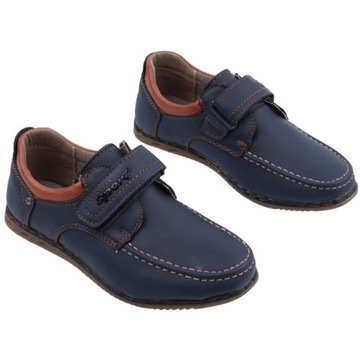 GRANATOWE MOKASYNY CHŁOPIĘCE NA RZEPY PÓŁBUTY DZIECIĘCE ELEGANCKIE WYGODNE