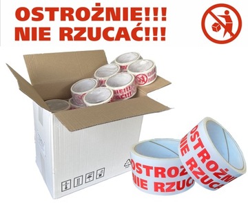 TAŚMA BEZPIECZEŃSTWA TAŚMY PAKOWE OSTROŻNIE NIE RZUCAĆ KAUCZUK 36 SZTUK