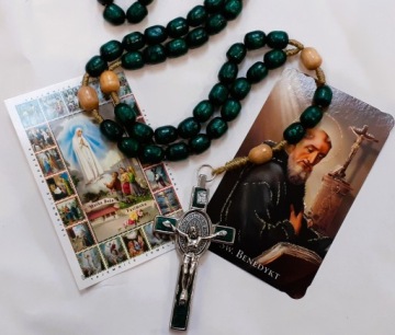МЕГА большие четки Св. Бенедикт, деревянный крест на веревке, медальон IHS 7 см.