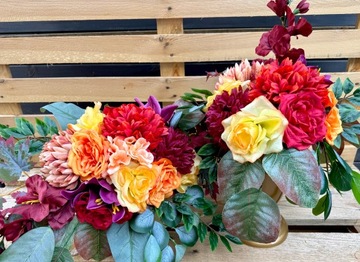 JESIENNY KOMPLET Wiązanka + BUKIET Stroik Sztuczne KWIATY na Cmentarz Grób