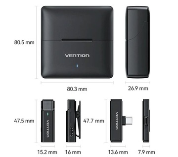 Комплект беспроводных петличных микрофонов Vention, 2 шт., с чехлом для зарядки