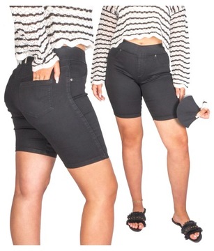 spodenki JEANSOWE DAMSKIE bermudy na gumce ELASTYCZNE czarne 42 XL FIRI