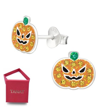 Srebrne kolczyki Halloween cyrkonie dynia 6