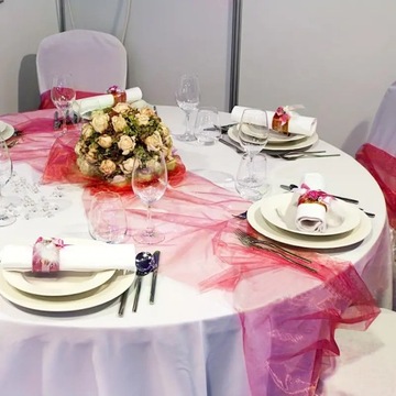 Organza gładka w roli różowa dekoracyjna ozdobna bieżnik,obrus na stół
