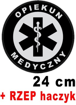 OPIEKUN MEDYCZNY z nadrukiem odblaskowym emblemat okrągły 24 cm z RZEPEM