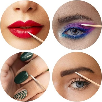100 sztuk Drewniane patyczki z BAWEŁNĄ precyzyjne kosmetyczne brwi manicure