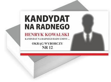 Wizytówki wyborcze 1000 sztuk KANDYDAT NA RADNEGO GMINY WYBORY + PROJEKT