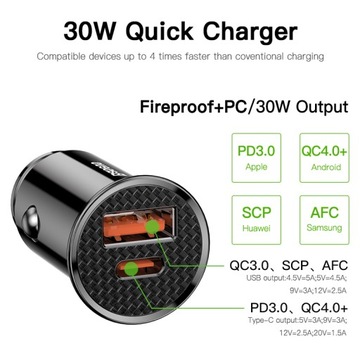 Baseus 30W Szybka ładowarka Szybka ładunek 4.0 3.0 USB C Quick Charge