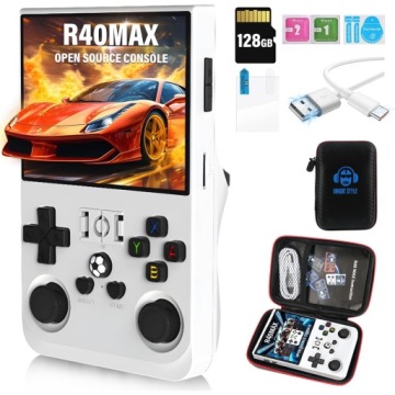 Přenosná Herní Konzole R36MAX Pro Retro Hry 20000+ Her Linux 64GB Gameboy Bílá