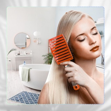 Щетка для волос с натуральной щетиной кабана, нейлоновые шпильки, красная.