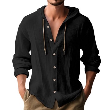 Bluza Z Kapturem Moda Bawełniane Lniane Koszula, XXL