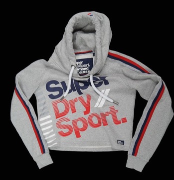 SUPERDRY SPORT FIRMOWA SZARA KRÓTKA DAMSKA BLUZA Z KAPTUREM - 38