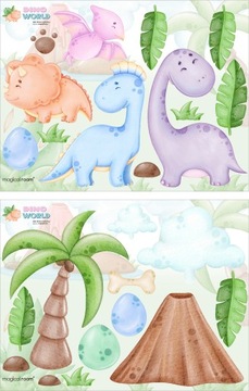 DUŻE naklejki na ścianę dla dzieci DINOZAURY ZWIERZĘTA - 100cm x 260cm