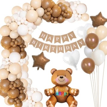 Girlanda balonowa balony brązowe białe miś urodziny roczek dekoracja