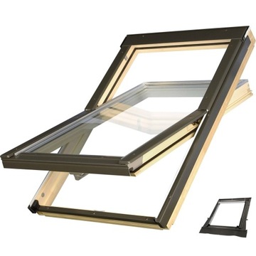 Okno dachowe OptiLight B | 66/118 cm | 2 szyby | drewno | + kołnierz