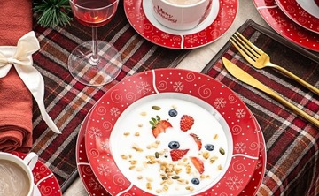 Świąteczny Zestaw Talerzy Obiadowych Boże Narodzenie 60 elementów Choinka