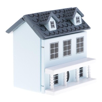 1:12 miniaturowe drewniane lalki z zabawkami w willi, niebieskie