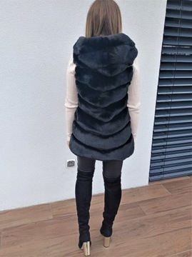 Длинный меховой жилет с капюшоном, Мех L/XL