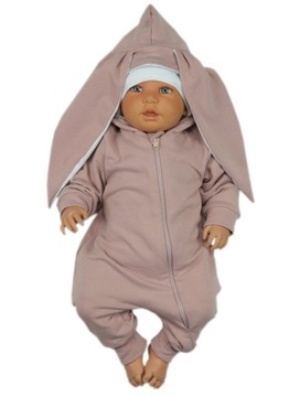 KOMBINEZON PAJAC NIEMOWLĘCY BAWEŁNIANY Z USZAMI 80