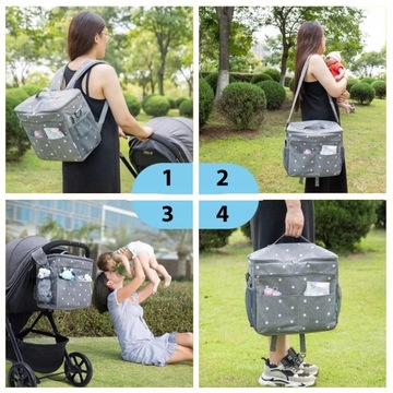 СУМКА ДЛЯ КОЛЯСКИ, РЮКЗАК ДЛЯ МАМЫ, ТЕРМООРГАНАЙЗЕР, МОЛНИЯ, КАРМАНЫ, СЕРЫЙ