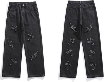 Męskie Spodnie Jeansowe z Zamkiem Elastyczne Spodnie Dżinsowe Spodnie