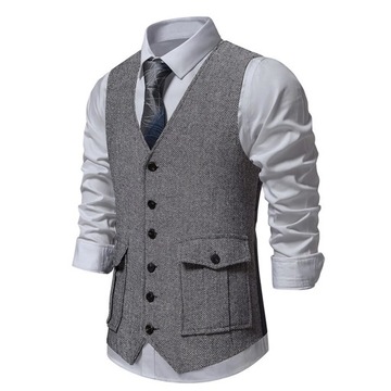 Men'S Casual Classic Suit Vest Retro Herringbone L