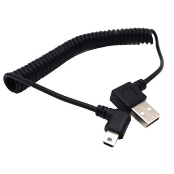 Спиральный кабель USB MINI 5P длиной 1,5 м с разъемом USB MINI 90° под углом 90°