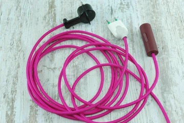 fuksja różowy kabel w oplocie przewód w oplocie loft retro lampa pająk DIY