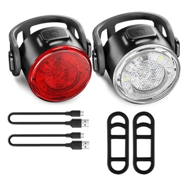 LAMPKA ROWEROWA PRZÓD + TYŁ OŚWIETLENIE ROWEROWE LATARKA LED ŚWIATŁO USB