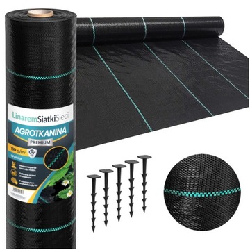AGROTKANINA 110G 1,6x100m PREMIUM UV 3% AGROWŁÓKNINA CZARNA MATA + KOŁKI