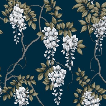 Tapeta winylowa kwiatki wisteria granatowa tapety