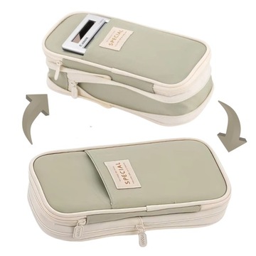 PIÓRNIK Dwukomorowy ROZKŁADANY na przybory dużo przegródek 3W1 DUŻY