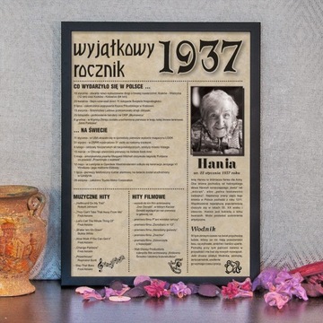 Prezent na wszelkie urodziny, gazeta urodzinowa w stylowej czarnej ramie