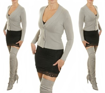 GŁADKI elegancki SWETER na guziki Camelia H7#1175 MEGA WYPRZEDAŻ