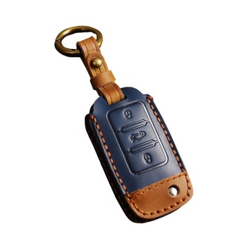 Ochraniacz na breloczek na 3 przyciski Skórzany ochraniacz na brelok Skórzany kluczyk samochodowy w kolorze niebieskim