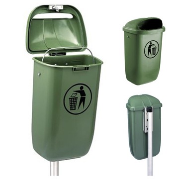 Kosz na śmieci 50l + słupek ulica park zielony DIN