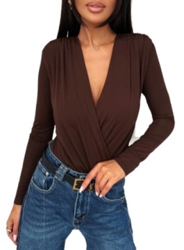 KOPERTOWE BODY NA DŁUGI RĘKAW MOKKA Brązowe czekoladowe S/M 89