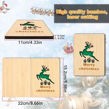РОЖДЕСТВЕНСКАЯ ОТКРЫТКА РОЖДЕСТВЕНСКИЕ ПОЖЕЛАНИЯ ДЕРЕВЯННЫЙ КОНВЕРТ С ОЛЕНЬМИ