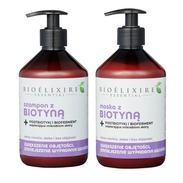 Bioelixire Biotyna ZESTAW Szampon + Maska 2x 500ml skład z biofermentem
