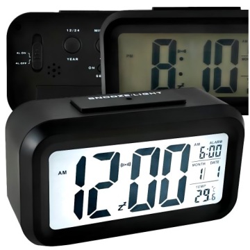 BUDZIK Zegar Elektroniczny LED Cyfrowy Stojący Cichy Nowoczesny + Termometr