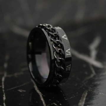 Кольцо Поворотная цепочка Черная печатка Обручальное кольцо
